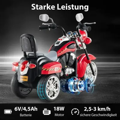 6V dětská elektrická motorka s nastavitelným světlometem a zvukem Tricykl Elektrická motorka Červený hasičský sbor