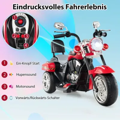 6V dětská elektrická motorka s nastavitelným světlometem a zvukem Tricykl Elektrická motorka Červený hasičský sbor