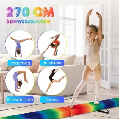 Dětská balanční kladina 270 cm skládací gymnastická kladina s rukojetí pro přenášení Barevná