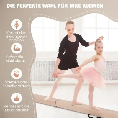 Dětská balanční kladina 270 cm skládací gymnastická kladina s rukojetí pro přenášení hnědá