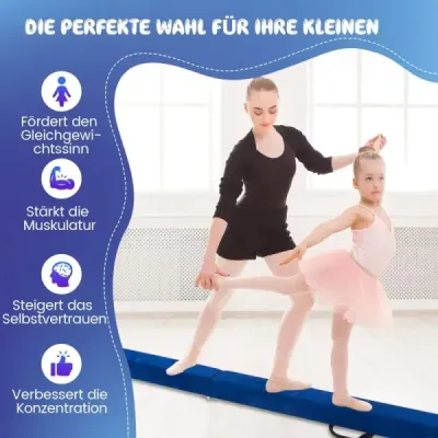 Dětská balanční kladina 270 cm skládací gymnastická kladina s rukojetí pro přenášení modrá