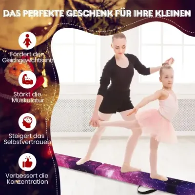 Dětská balanční kladina 270 cm skládací gymnastická kladina s rukojetí pro přenášení fialová