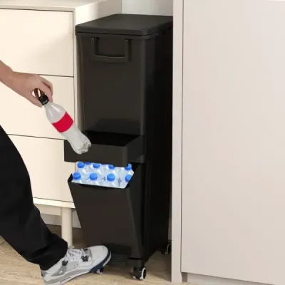 Multifunkční odpadkový koš, kuchyňský odpadkový koš s výklopným dnem, černý