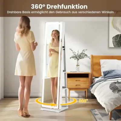 360° otočná skříňka na šperky s osvětlením a zrcadlem Zrcadlová skříňka Stojací zrcadlo bílá