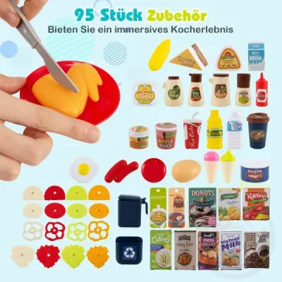 Dětská kuchyňka s 95 doplňky Kuchyňka na hraní Kuchyňka pro panenky Kuchyňka na hraní pro děti od 3 let Modrá barva