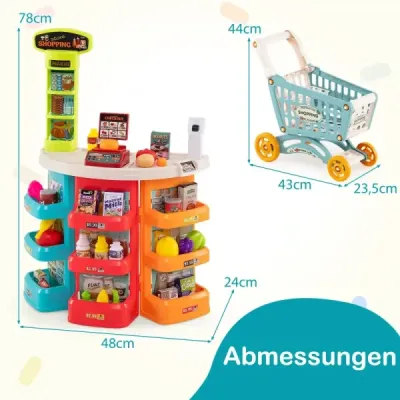 76dílný supermarket s nákupním vozíkem Obchod s váhou a skenerem Obchod modrý
