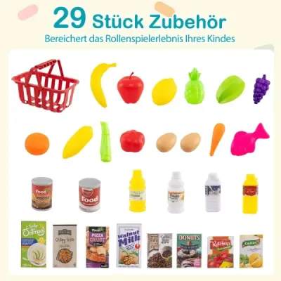 76dílný supermarket s nákupním vozíkem Obchod s váhou a skenerem Obchod modrý
