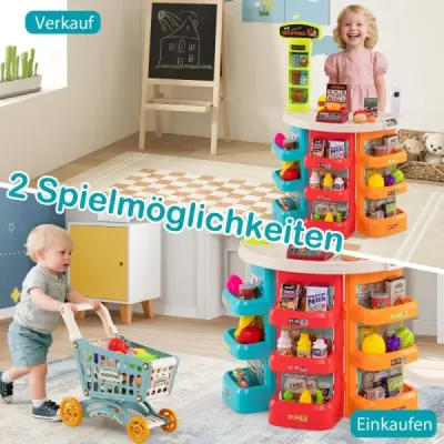 76dílný supermarket s nákupním vozíkem Obchod s váhou a skenerem Obchod modrý