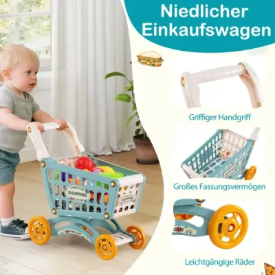 76dílný supermarket s nákupním vozíkem Obchod s váhou a skenerem Obchod modrý