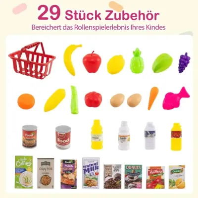 76dílný supermarket s nákupním vozíkem Obchod s váhou a skenerem Obchod s hračkami Růžová barva