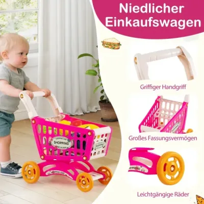 76dílný supermarket s nákupním vozíkem Obchod s váhou a skenerem Obchod s hračkami Růžová barva