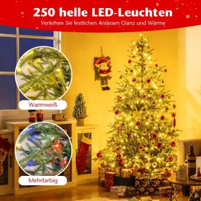180 cm umělý vánoční stromek s 250 různobarevnými LED světýlky Umělý vánoční stromek