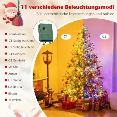 180 cm umělý vánoční stromek s 250 různobarevnými LED světýlky Umělý vánoční stromek
