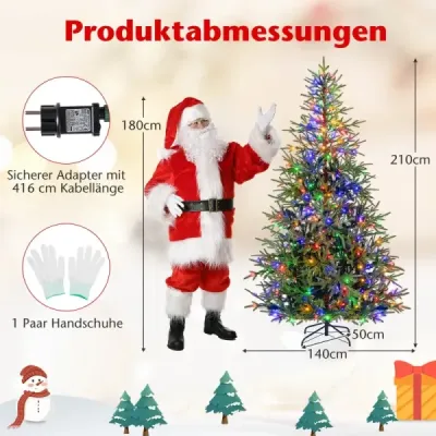 210 cm umělý vánoční stromek s 250 různobarevnými LED světýlky Umělý vánoční stromek