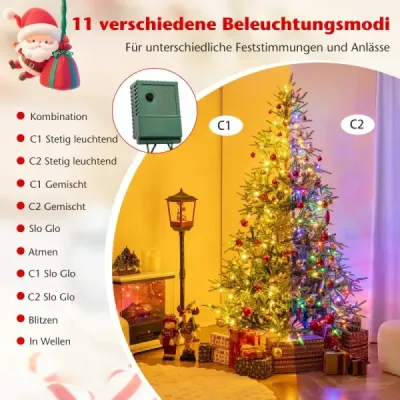 210 cm umělý vánoční stromek s 250 různobarevnými LED světýlky Umělý vánoční stromek