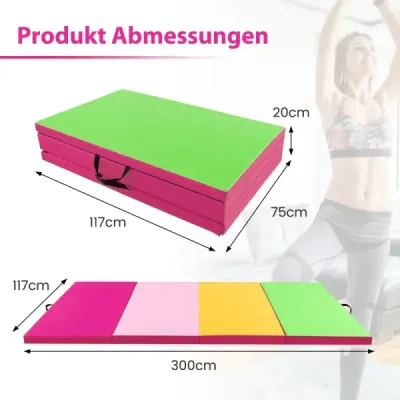 300 x 117 x 5 cm měkká podlahová rohož ze syntetické kůže se zapínáním na šplhání a úchyty pro přenášení Růžová+Zelená