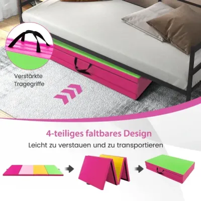 300 x 117 x 5 cm měkká podlahová rohož ze syntetické kůže se zapínáním na šplhání a úchyty pro přenášení Růžová+Zelená