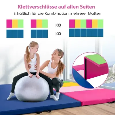 300 x 117 x 5 cm měkká podlahová rohož ze syntetické kůže se zapínáním na šplhání a úchyty pro přenášení Růžová+Zelená