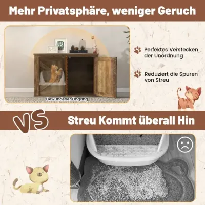 Skříňka na kočičí stelivo s dvojitými dvířky Skříňka na kočičí stelivo Dělicí stěna Domeček pro kočky Skříňka na kočičí stelivo Dubová