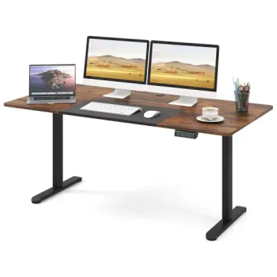 Elektrický stojící stůl 140 x 70 cm výškově nastavitelný stůl ergonomický stůl na sezení hnědý