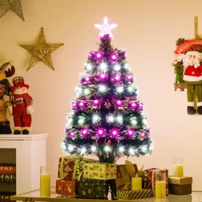 93 cm Předsvícený umělý vánoční stromek Vánoční stromek s různobarevnými skleněnými vlákny 96 fialových a bílých LED diod Zelený