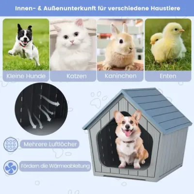 Plastový domek pro kočky odolný proti povětrnostním vlivům s větracími otvory a šikmou střechou Klec pro štěňata s ochranou proti zvířatům