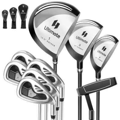 9dílná kompletní sada golfových holí pro praváky, včetně driveru, vyrobená ze zinkové slitiny šedé barvy