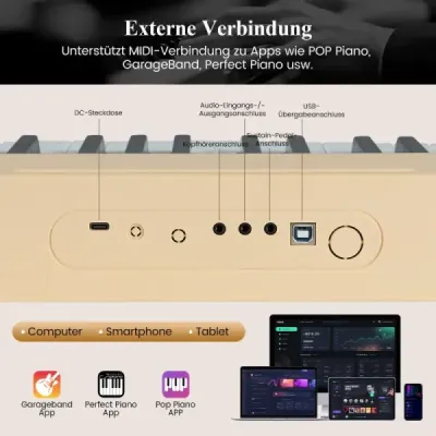 88 kláves digitální piano přenosné elektrické klávesy plné velikosti světle hnědé