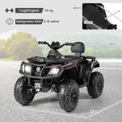 Dětská čtyřkolka 24V, 2místná, 4kolová, elektrická, se 4 motory, plynulým startem a odpružením, LED světly, hudbou, dětské autíčko, černá