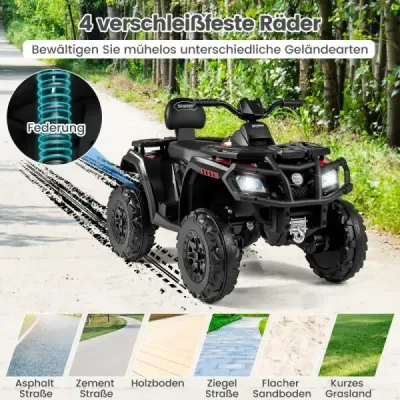 Dětská čtyřkolka 24V, 2místná, 4kolová, elektrická, se 4 motory, plynulým startem a odpružením, LED světly, hudbou, dětské autíčko, černá