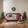 Sada 2 120 cm mini umělých vánočních stromků v květináči s vánoční girlandou a věncem