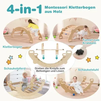 Multifunkční houpací oblouk 4 v 1 dřevěná lezecká hračka Montessori hrací set s lezeckým obloukem Příroda