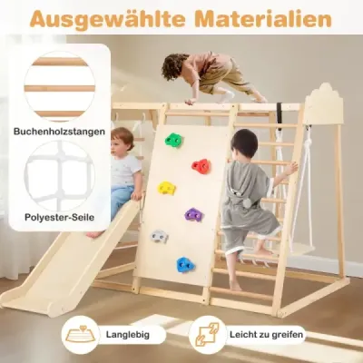 Sada 8 v 1 prolézaček dřevěné Montessori lezecké hračky s lezeckými tyčemi příroda
