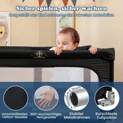 Dětská ohrádka 150 x 150 cm Skládací ohrádka s 50 míčky, 4 rukojeti a zipem, černá