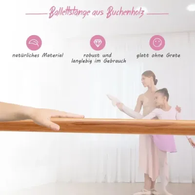 120cm volně stojící baletní tyč 4 stupně výškově nastavitelná baletní tyč se 2 dřevěnými tyčemi Růžová