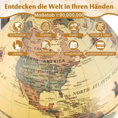 Globus Ø14cm s kovovým stojanem Vzdělávací/geografický globus hnědý