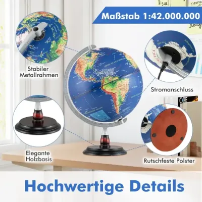 Ø30cm Osvětlený glóbus s dřevěným podstavcem Vzdělávací/geografický školní glóbus Glóbus