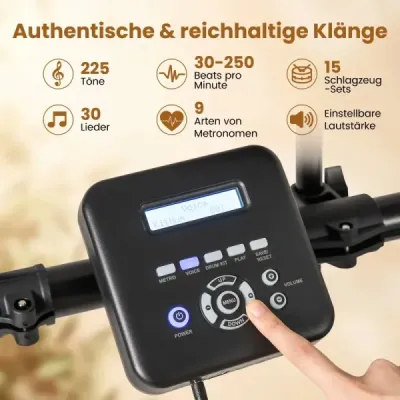 Skládací sada elektronických bicích se síťovanými pady & 225 zvuky & 30 demo nahrávkami & metronomem kompletní sada elektronických bicích