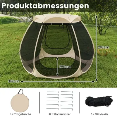 Vysouvací síťovaný pavilon pro 4-6 osob 310 x 270 cm skládací venkovní kempinkový stan s celoplošnou síťovinou
