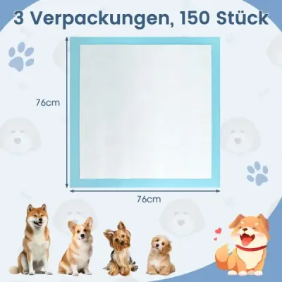 Výcvikové podložky pro psy, nepropustné 6vrstvé provedení, podložky pro štěňata Puppy-Pads (76 x 76 cm 150 ks)