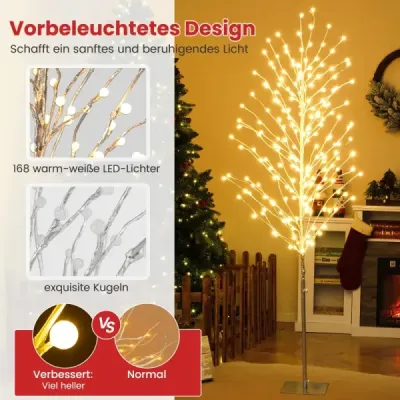 186 cm LED strom světel březový strom s teplými bílými LED světly umělý vánoční stromek