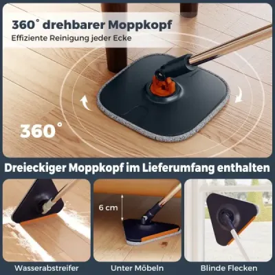 Mop a vědro o objemu 4 l se ždímacím kartáčem a 360° otočnou hlavou na ploché podlahy Modrá barva