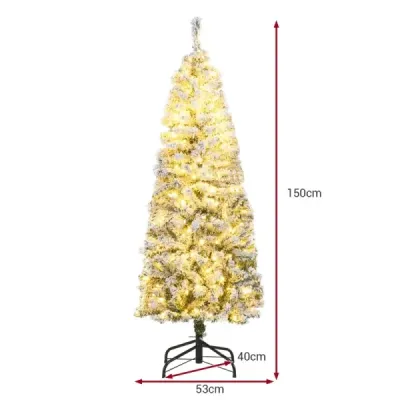 150 cm umělý vánoční stromeček se 180 teplými bílými LED světly a vánočním stromečkem ve tvaru sněhu.