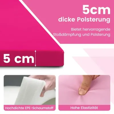 300 x 117 x 5 cm Měkká rohožka z umělé kůže s rukojeťmi a zapínáním na suchý zip, světle růžová