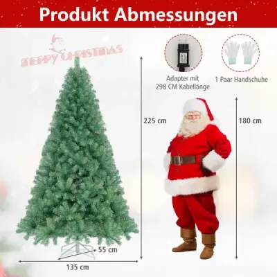 225 cm umělý vánoční stromek s osvětlením Vánoční stromek s teplými bílými LED světly Zelený