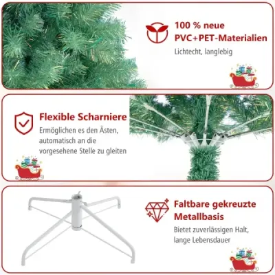225 cm umělý vánoční stromek s osvětlením Vánoční stromek s teplými bílými LED světly Zelený