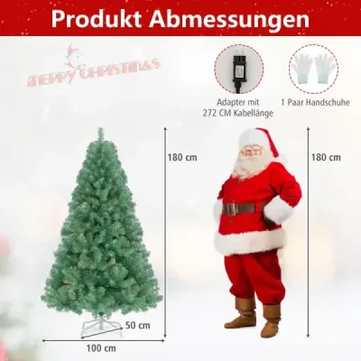 180 cm umělý vánoční stromek s osvětlením Vánoční stromek s teplými bílými LED světly Zelený