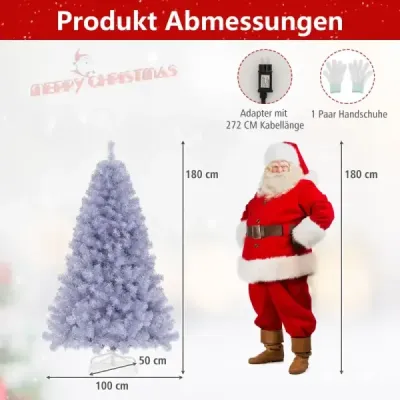 180 cm umělý vánoční stromek s osvětlením, vánoční stromek s teplými bílými LED světly fialový