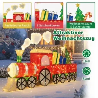 Osvětlená vlaková souprava s realistickým kouřovým vánočním vlakem s vánočním stromkem a LED světly