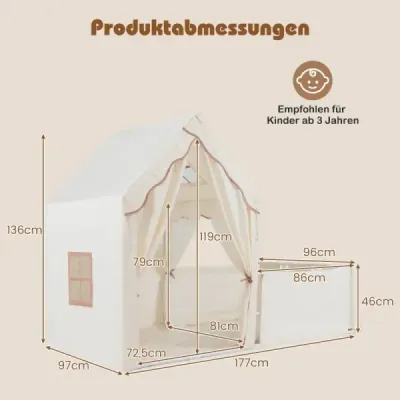 Dětský stan a ohrádka 2 v 1 s pohádkovými světýlky a omyvatelnou podložkou Dětský hrací stan Beige